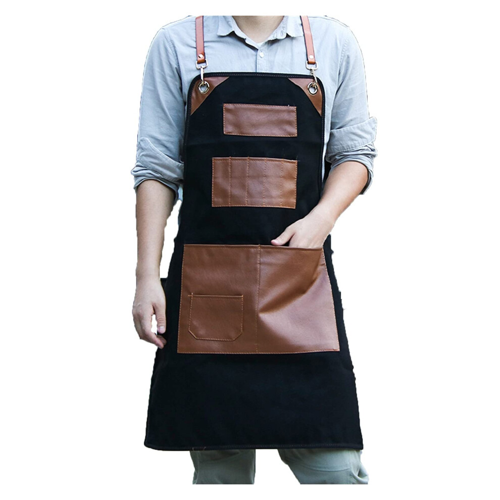 Adjustable Canvas Work Apron With Pockets, OilâResistant Bib Apron For Men And Women, Black 9045646512136