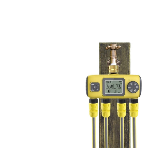 Digital Water Timer 4 Outlet Garden Irrigation Controller with Smart Rain Sensor and Automatic Water Saving NPT Connection 2