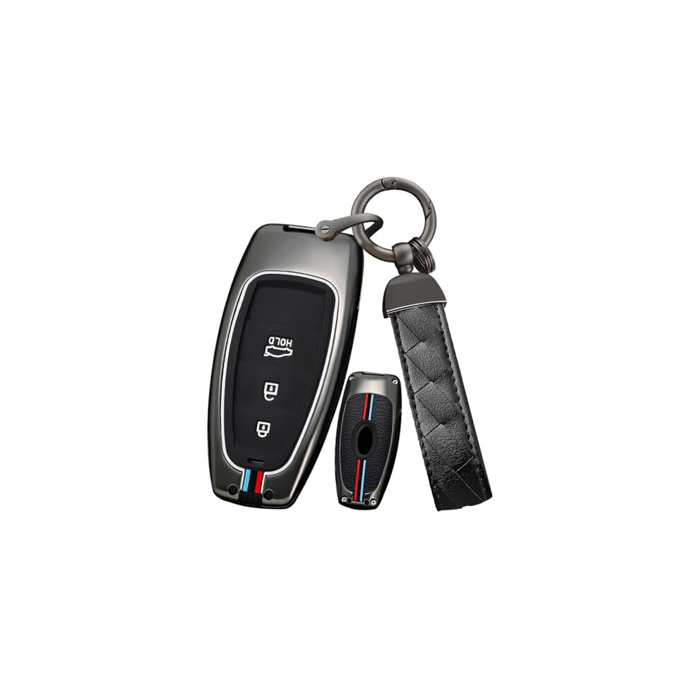 Key Fob Cover Metal Case For Hyundai 2020Â2024 Sonata Tucson Santa Fe, Full Protection, Long Chain Black 9351714736602