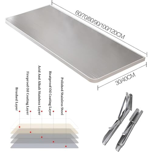 Stainless Steel Wall Mounted Folding Table 80x40cm Space Saving Drop Leaf Desk for Kitchen or Laundry 1