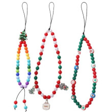 Christmas Phone Lanyard Set, Handmade Beaded Phone Charm Bracelet with Christmas Design AntiLost Strap
