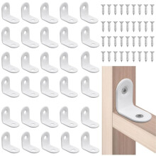 30Pcs Heavy Duty L Shape Corner Brackets 1 x 1 Inch White Stainless Steel Braces with Screws for Cabinets Shelves Drawers