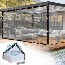 3x15FT Clear Vinyl Tarp with Grommets, Heavy Duty Transparent Waterproof Tarpaulin for Patio and Outdoor Use