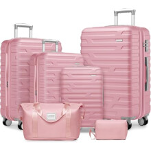 6 Piece Pink Luggage Set with Duffel Bags, Expandable Hardside Suitcases with 360 Spinner Wheels and TSA Lock