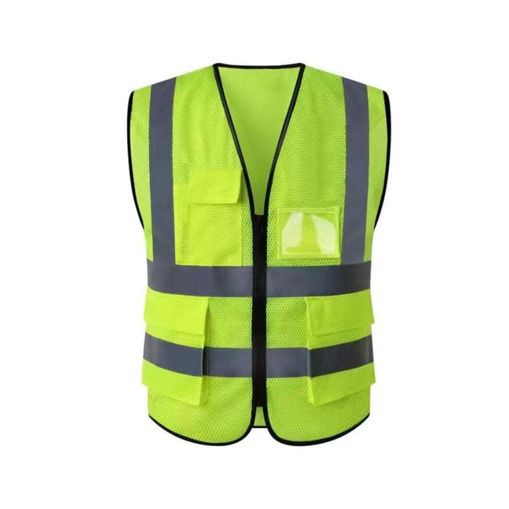 Visibility Safety Vest With Reflective Strips, Ansi/Isea Compliant Yellow Mesh Vest With Pockets And Zipper Xl 9351714722476