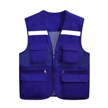 Reflective Safety Vest with  Visibility Strips, Breathable Mesh, Multi Pockets, Blue, 23 Inches