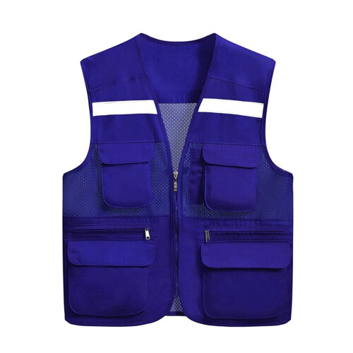 Reflective Safety Vest with  Visibility Strips, Breathable Mesh, Multi Pockets, Blue, 23 Inches