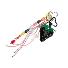 Trendy Black PU Strawberry Bag Decoration With Metal Studs Fruit