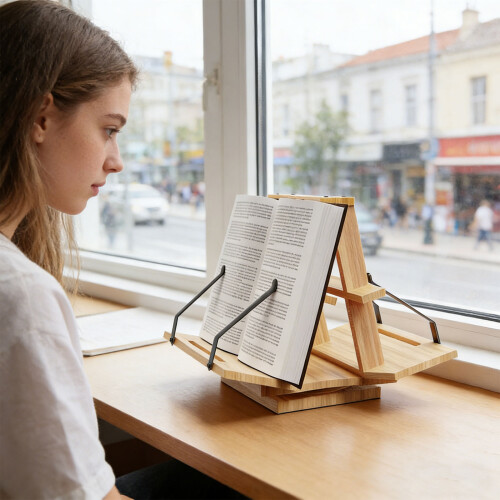 Eleganter Buchpräsentationsständer aus Holz mit zwei 1