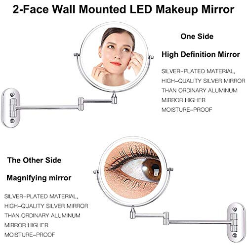 8 Inch Wall Mounted Makeup Mirror with Touch LED Lighting, 7X Magnification, Double Sided, 360 Rotation 2