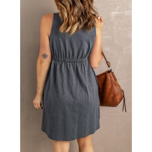 Casual zomerjurk voor dames, met elastische taille, zwierige ruches, gelaagde details, knoopsluiting aan de voorkant, lichtgewicht stof en gesmokte