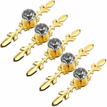 5Pcs Crystal Cabinet Handles Gold Plate 120mm, Elegant Crystal Sparkle Drawer Pulls for Wardrobe and Dresser
