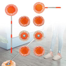 360 Rotating Adjustable Floor Mop with Long Handle, Microfiber Pads for Walls, Ceilings and Windows (Orange, 6 Mop Heads)