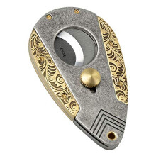 Stainless Steel Double Blade Cigar Cutter with Classic Copper Pattern, Durable Metal Gift Guillotine