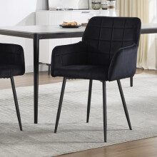 Black Velvet Dining Chair with Armrests, Modern Upholstered Accent Chair with Ergonomic Back Support