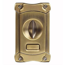 V Cut Cigar Cutter Gold Stainless Steel with Builtin Punch, Clean VCut Precision Gift for Men