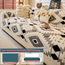 (Black, 4 seats 90*210cm/35.4*82.7inch) 1pc Bohemian style jacquard plush sofa cover