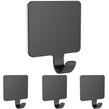 Heavy Duty Adhesive Wall Hooks for Bathroom, Waterproof Stainless Steel NoDrill Towel and Razor Holder (4 Pack, Black)