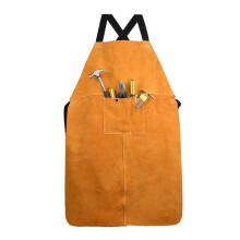 Heat and Flame Resistant Leather Welding Apron 90x60cm with Cross‑Back Straps and Multi Pockets Orange