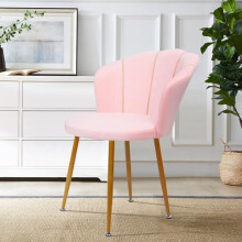 Velvet Vanity Chair with Ergonomic Petal Backrest, Golden Metal Legs, Modern Upholstered Makeup Chair for Bedroom Pink