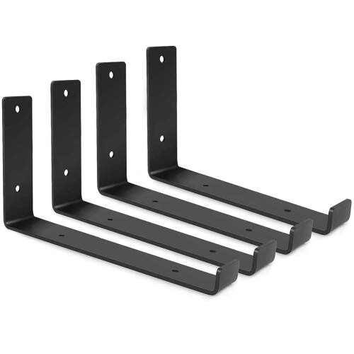 4 Pack Heavy Duty Shelf Brackets with Lip, Rustic L Shape Metal Wall Mount, Modern SpaceSaving Design