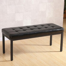 Upholstered Dining Bench with Metal Legs, Black PU Leather Entryway Bench, Mid Century Modern 100x40cm