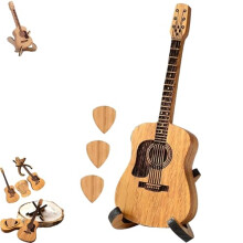 Wooden Guitar Pick Box with Stand, Compact GuitarShaped Holder for Acoustic Picks, Natural Wood Finish