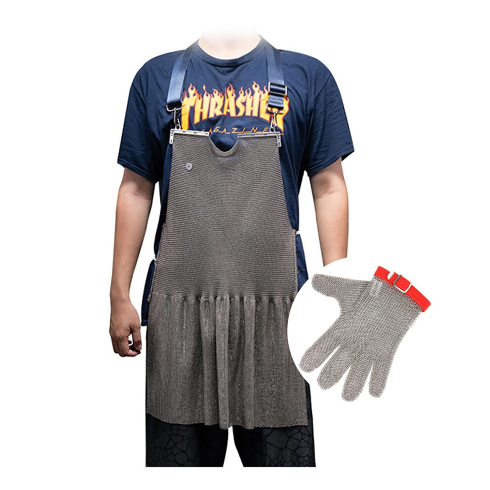 Cut Resistant Stainless Steel Mesh Apron With Glove, Chainmail Protection For Butcher And Kitchen Use 9045646515021