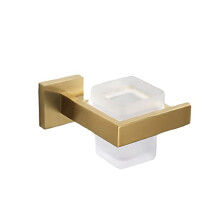Toothbrush Holder with Removable Frosted Glass Cup, Gold Stainless Steel Wall Mounted Bathroom Organizer