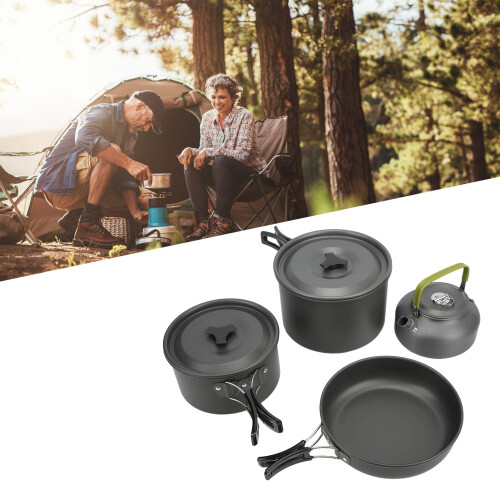Lightweight Hard Anodized Camping Cookware Set for 45 People with Foldable Handles and Compact Nesting Storage 1