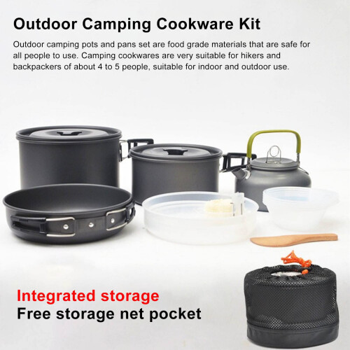Lightweight Hard Anodized Camping Cookware Set for 45 People with Foldable Handles and Compact Nesting Storage 2