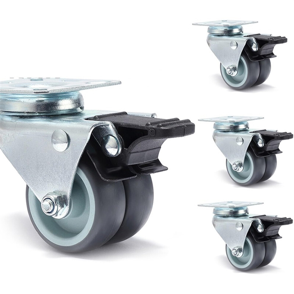 Furniture Caster Wheels 2 Inch Swivel Rubber Casters With Brakes, Soft Tpr Quiet Rollers 4 Pack 9351714724852