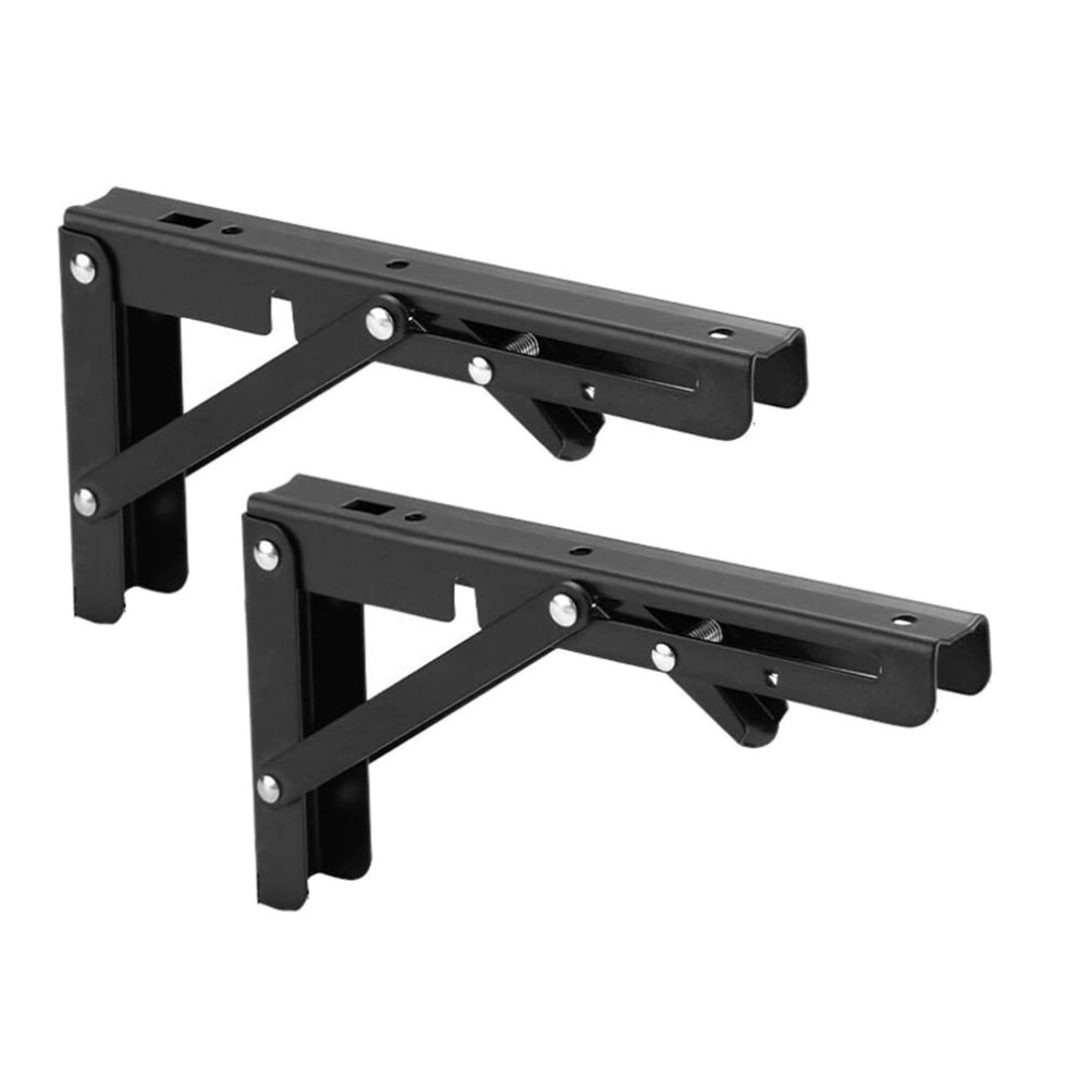 10 Inch Heavy Duty Folding Shelf Brackets Matte Black, Wall Mounted Spacesaving Triangle Support, Pack Of 2 9045646515298