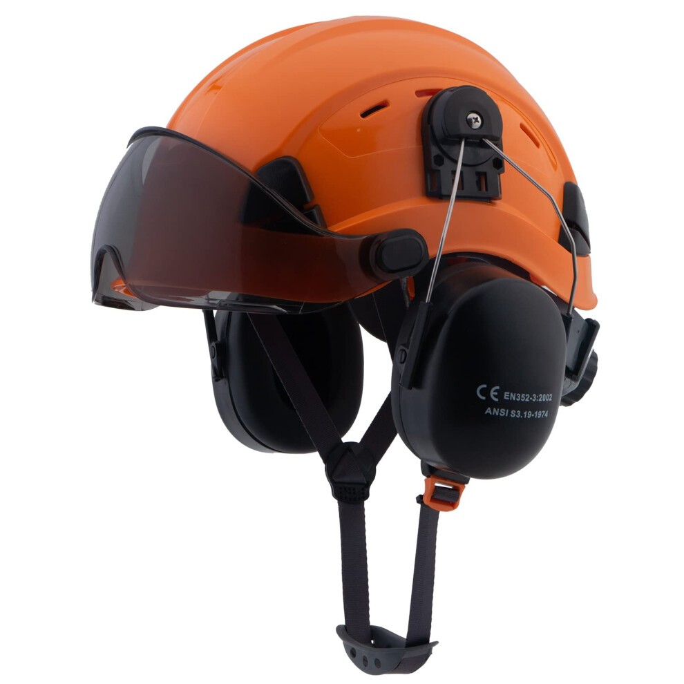 Forestry Helmet With Visor And Ear Protection, Vented Arborist Hard Hat A91 Orange With Adjustable Fit And Tinted Visor 9045646515441