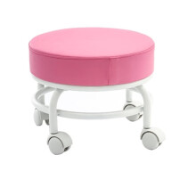 Rolling Stool with Wheels, Adjustable Pink PU Leather Seat, 360 Smooth Mobility, Heavy Duty Frame for Salon and Home