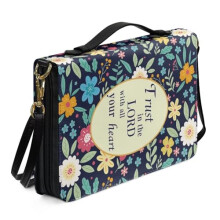 Waterproof PU Leather Bible Cover for Women, Floral Large Bible Carrying Case with Shoulder Strap and Zipper, Blue Gift