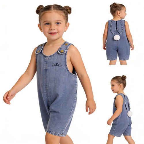 Festive Rabbit Print Toddler Romper With Adjustable Shoulder-6 2