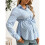 Women's Maternity Shirt Long Sleeve Button Down Nursing-Blue M 3
