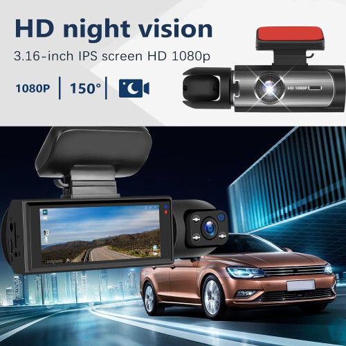 Dual Dash Cam 1080P Front and Interior Camera with Starlight Night Vision GSensor Loop Recording 1