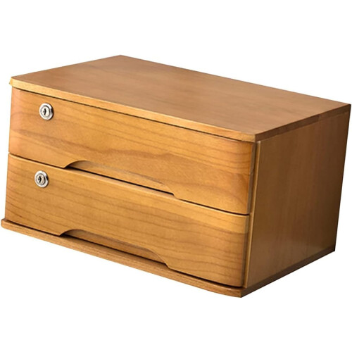 Rustic Desktop File Cabinet with Lock, 2 Drawer Office Storage Organizer for Home Office