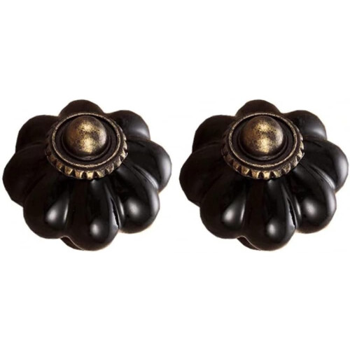Black Ceramic Pumpkin Cabinet Knobs 2pcs Retro Drawer Pull Handles for Kitchen Cabinets