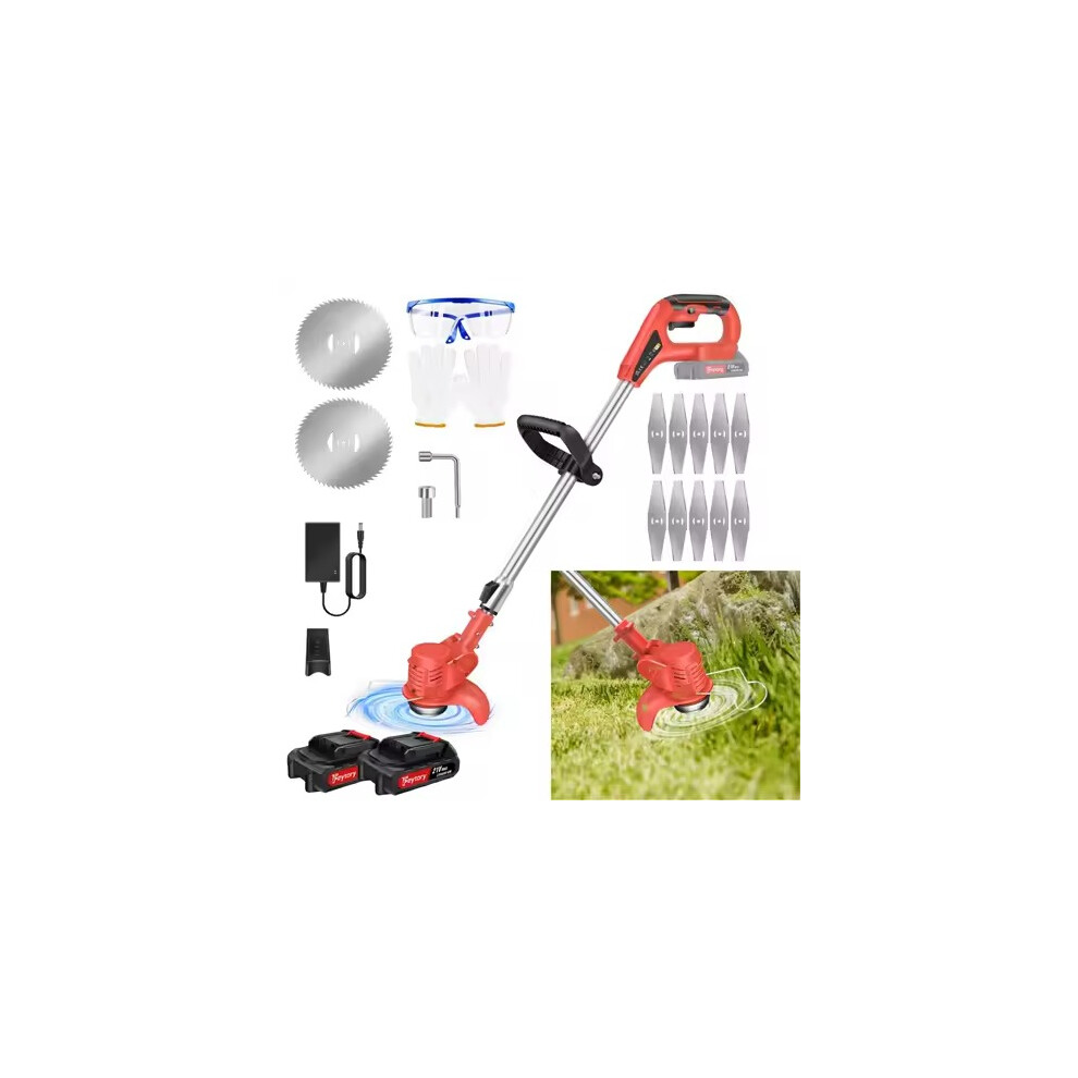 Kidoomi Cordless Weed Wacker 3 In 1 Rechargeable Weed Wacker Electric For Lawn Garden Yard,With 2 Battery, Red