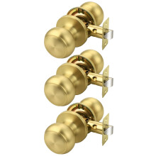 Brushed Brass Door Knobs 3 Pack for Hall and Closet, FingerprintResistant Gold Finish, Smooth Passage Function