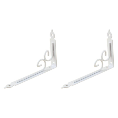 2 Pack White L Shaped Wall Shelf Brackets, Heavy Duty Iron Shelf Supports with Rust Resistant Coating