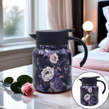 Vintage blomstertetermos med infuser i rustfritt stål