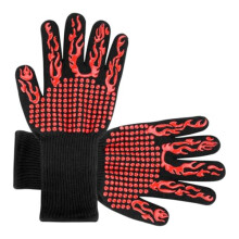 BBQ Gloves Heat Resistant for Grilling, Fireproof Silicone Oven Mitts with Extreme Heat Protection (Red 1 Pair)