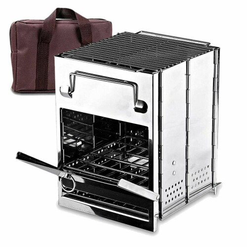 Tech Bærbar Brændefyret Foldbar Campingkomfur Rustfrit Stål Grill