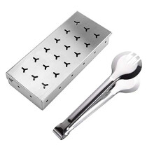 BBQ Smoker Box for Gas and Charcoal Grill, Heavy Duty Stainless Steel Grill Accessories with Tongs Set