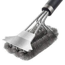 18 Inch Stainless Steel Grill Brush with Scraper, Triple Head BBQ Cleaner for Porcelain and Cast Iron Grates