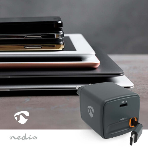Cargador de pared USB-C con cable retráctil de 30 W, GaN, PD3.0